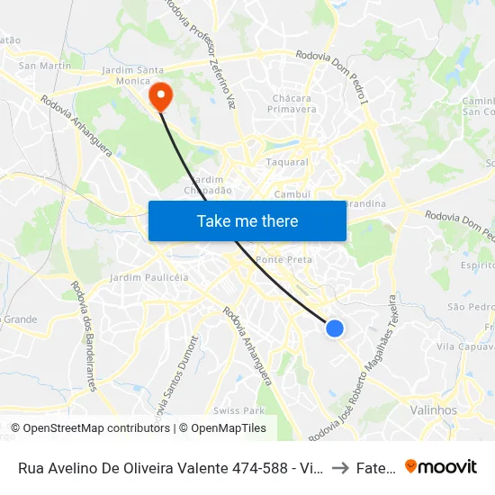 Rua Avelino De Oliveira Valente 474-588 - Vila Georgina Campinas - São Paulo 13043-805 República Federativa Do Brasil to Fatec Campinas map