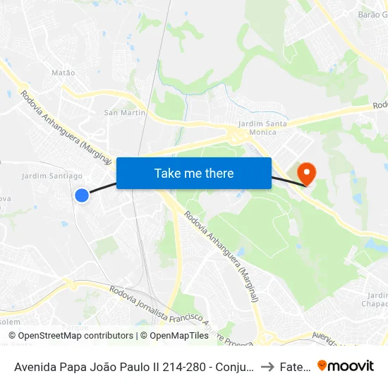 Avenida Papa João Paulo II 214-280 - Conjunto Habitacional Padre Anchieta Campinas - SP República Federativa Do Brasil to Fatec Campinas map