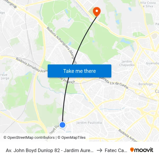 Av. John Boyd Dunlop 82 - Jardim Aurelia Campinas - SP Brasil to Fatec Campinas map