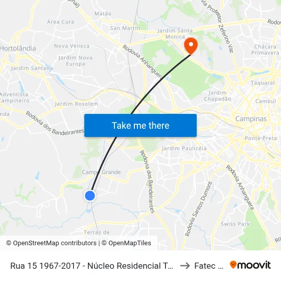 Rua 15 1967-2017 - Núcleo Residencial Tres Estrelas Campinas - SP 13059-502 Brasil to Fatec Campinas map