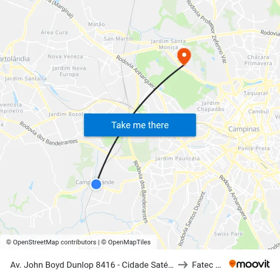 Av. John Boyd Dunlop 8416 - Cidade Satélite Íris Campinas - SP 13059-587 Brasil to Fatec Campinas map