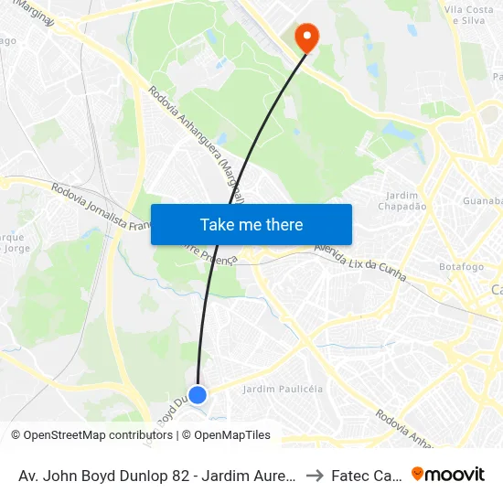 Av. John Boyd Dunlop 82 - Jardim Aurelia Campinas - SP Brasil to Fatec Campinas map