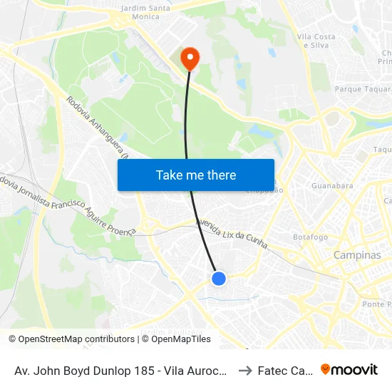 Av. John Boyd Dunlop 185 - Vila Aurocan Campinas - SP Brasil to Fatec Campinas map