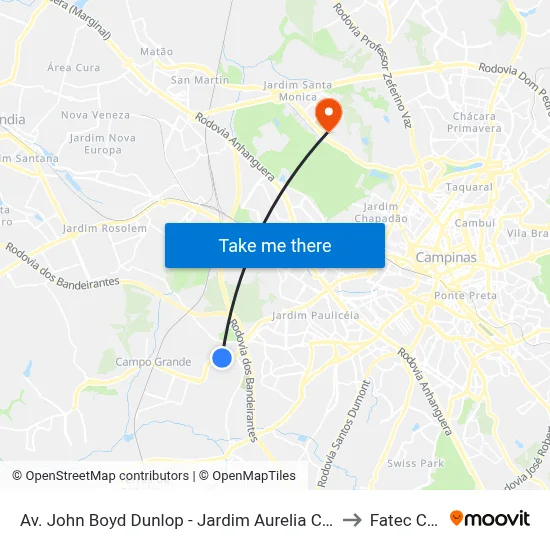 Av. John Boyd Dunlop - Jardim Aurelia Campinas - SP 13034-685 Brasil to Fatec Campinas map