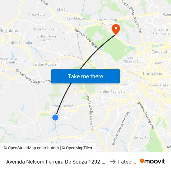 Avenida Nelsom Ferreira De Souza 1292-1348 - Jardim Florence Campinas - SP Brasil to Fatec Campinas map