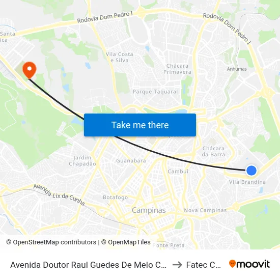 Avenida Doutor Raul Guedes De Melo Campinas - São Paulo Brasil to Fatec Campinas map