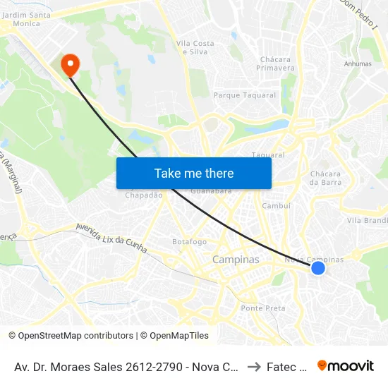Av. Dr. Moraes Sales 2612-2790 - Nova Campinas Campinas - SP 13100-201 Brasil to Fatec Campinas map