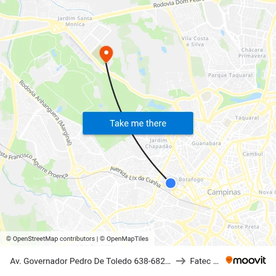 Av. Governador Pedro De Toledo 638-682 - Bonfim Campinas - SP 13070-752 Brasil to Fatec Campinas map