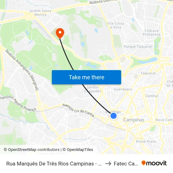 Rua Marquês De Três Rios Campinas - São Paulo 13020 Brasil to Fatec Campinas map