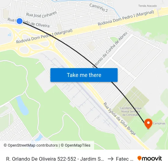 R. Orlando De Oliveira 522-552 - Jardim Sao Marcos Campinas - SP 13082-205 Brasil to Fatec Campinas map
