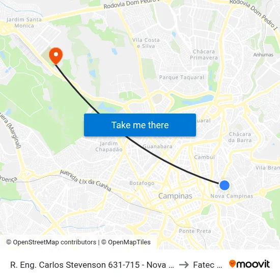 R. Eng. Carlos Stevenson 631-715 - Nova Campinas Campinas - SP 13092-132 Brasil to Fatec Campinas map