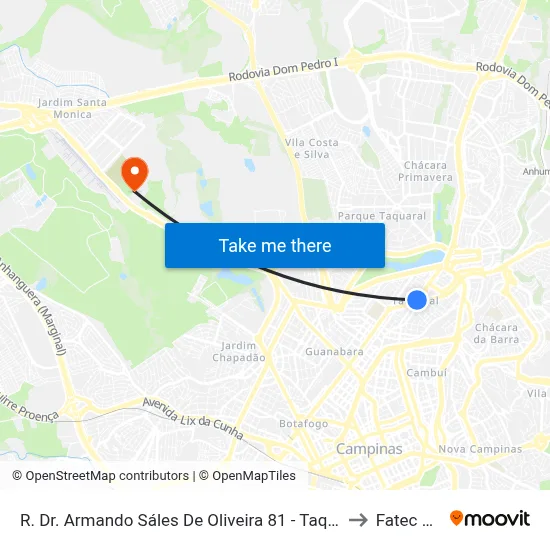 R. Dr. Armando Sáles De Oliveira 81 - Taquaral Campinas - SP 13076-015 Brasil to Fatec Campinas map