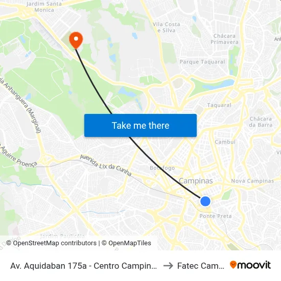 Av. Aquidaban 175a - Centro Campinas - SP Brasil to Fatec Campinas map