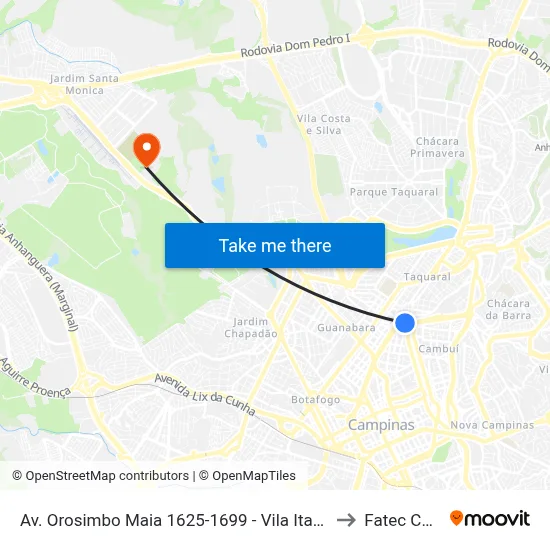 Av. Orosimbo Maia 1625-1699 - Vila Itapura Campinas - SP Brasil to Fatec Campinas map