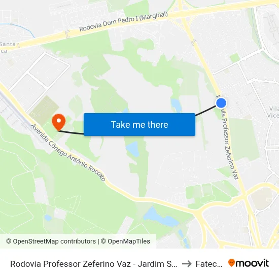 Rodovia Professor Zeferino Vaz - Jardim Santa Genebra II (Barao Geraldo) Campinas - SP Brasil to Fatec Campinas map