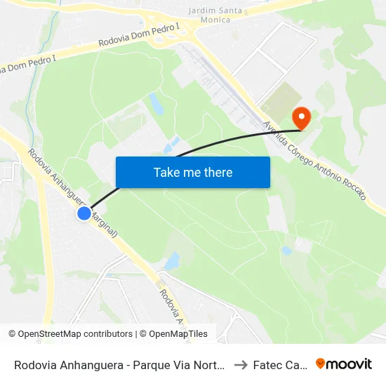 Rodovia Anhanguera - Parque Via Norte Campinas - SP Brasil to Fatec Campinas map