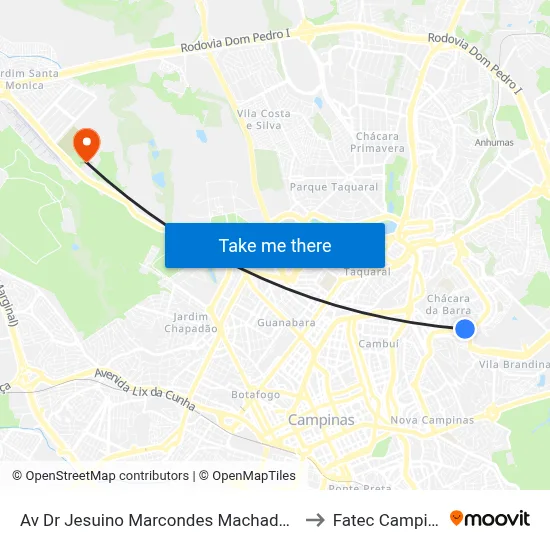 Av Dr Jesuino Marcondes Machado 2451 to Fatec Campinas map