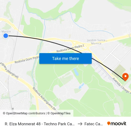 R. Elza Monnerat 48 - Techno Park Campinas - SP Brasil to Fatec Campinas map