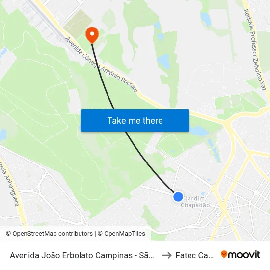 Avenida João Erbolato Campinas - São Paulo 13070 Brasil to Fatec Campinas map