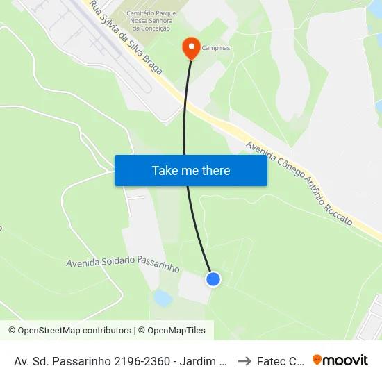 Av. Sd. Passarinho 2196-2360 - Jardim Chapadao Campinas - SP Brasil to Fatec Campinas map