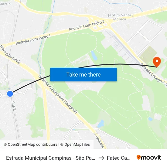 Estrada Municipal Campinas - São Paulo 13068 Brasil to Fatec Campinas map