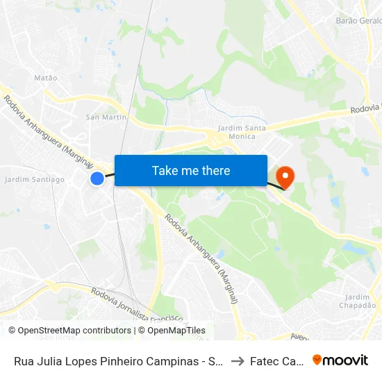 Rua Julia Lopes Pinheiro Campinas - São Paulo 13067 Brasil to Fatec Campinas map