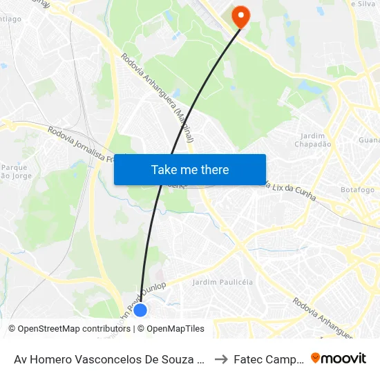 Av Homero Vasconcelos De Souza Camargo to Fatec Campinas map