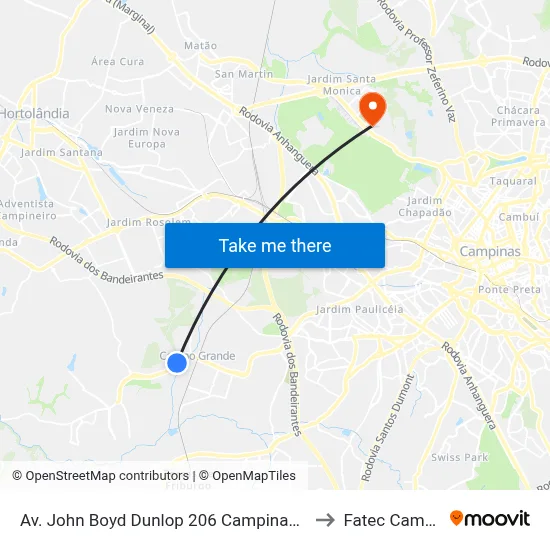 Av. John Boyd Dunlop 206 Campinas - SP Brasil to Fatec Campinas map
