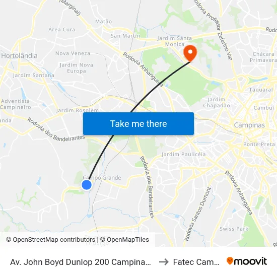 Av. John Boyd Dunlop 200 Campinas - SP Brasil to Fatec Campinas map