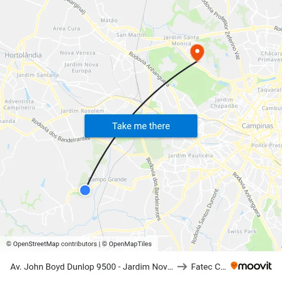 Av. John Boyd Dunlop 9500 - Jardim Nova Esperanca Campinas - SP Brasil to Fatec Campinas map