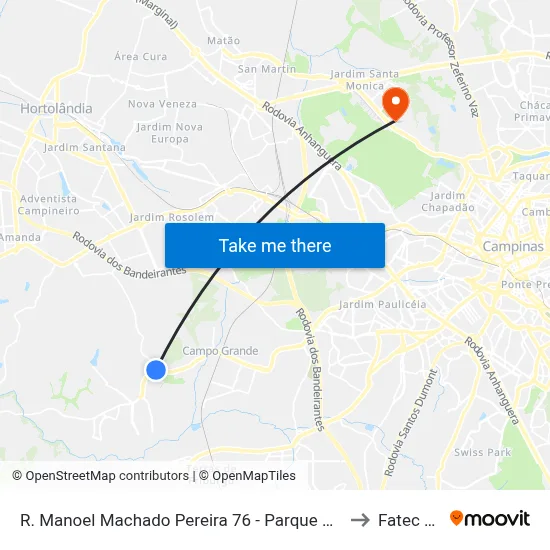 R. Manoel Machado Pereira 76 - Parque Valenca I Campinas - SP 13058-500 Brasil to Fatec Campinas map