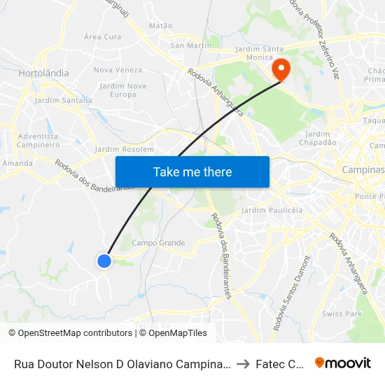 Rua Doutor Nelson D Olaviano Campinas - São Paulo 13058 Brasil to Fatec Campinas map
