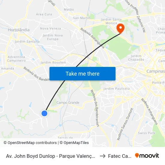 Av. John Boyd Dunlop - Parque Valença Campinas - SP Brasil to Fatec Campinas map