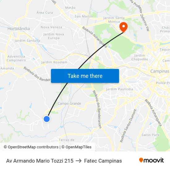Av Armando Mario Tozzi 215 to Fatec Campinas map
