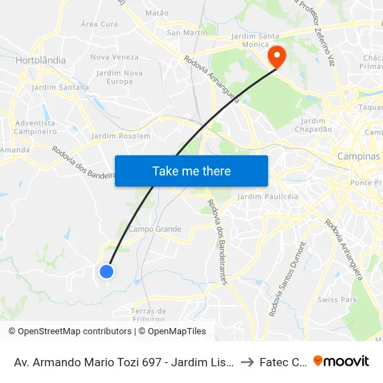 Av. Armando Mario Tozi 697 - Jardim Lisa Campinas - SP 13058-321 Brasil to Fatec Campinas map