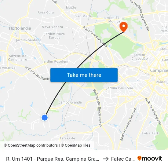R. Um 1401 - Parque Res. Campina Grande Campinas - SP Brasil to Fatec Campinas map