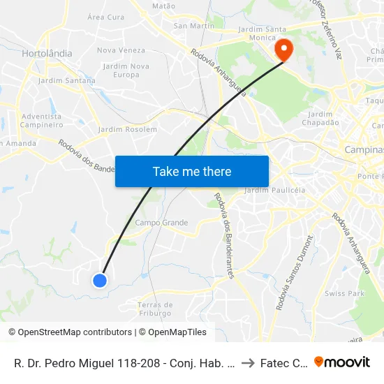 R. Dr. Pedro Miguel 118-208 - Conj. Hab. Parque Itajai Campinas - SP Brasil to Fatec Campinas map
