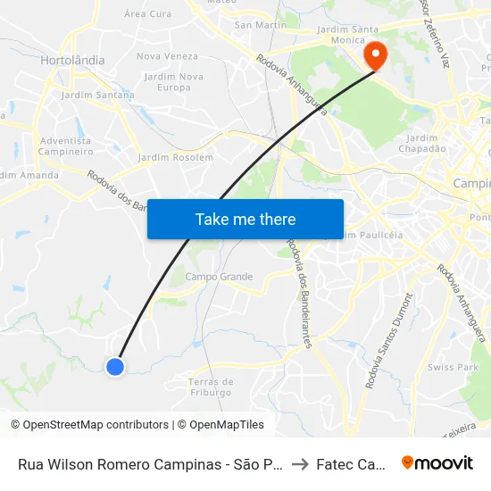 Rua Wilson Romero Campinas - São Paulo 13058 Brasil to Fatec Campinas map