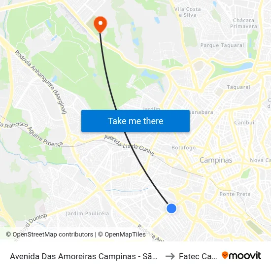 Avenida Das Amoreiras Campinas - São Paulo 13036-225 Brasil to Fatec Campinas map