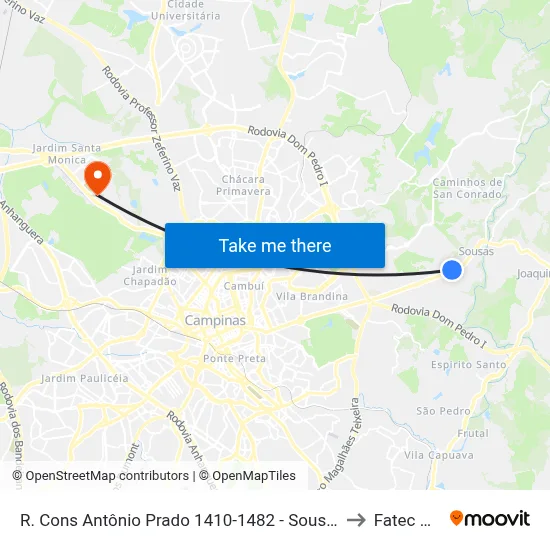 R. Cons Antônio Prado 1410-1482 - Sousas Campinas - SP 13106-042 Brasil to Fatec Campinas map