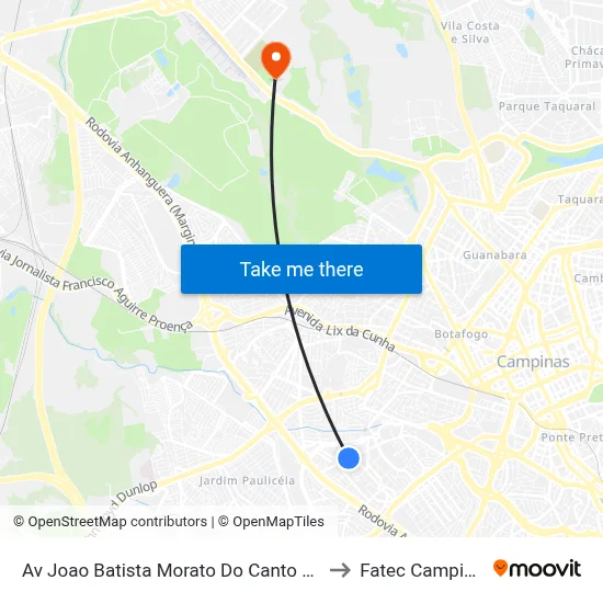 Av Joao Batista Morato Do Canto 1842 to Fatec Campinas map