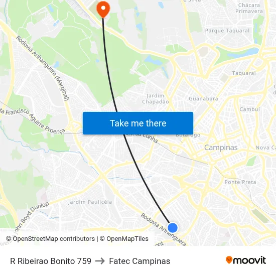 R Ribeirao Bonito 759 to Fatec Campinas map