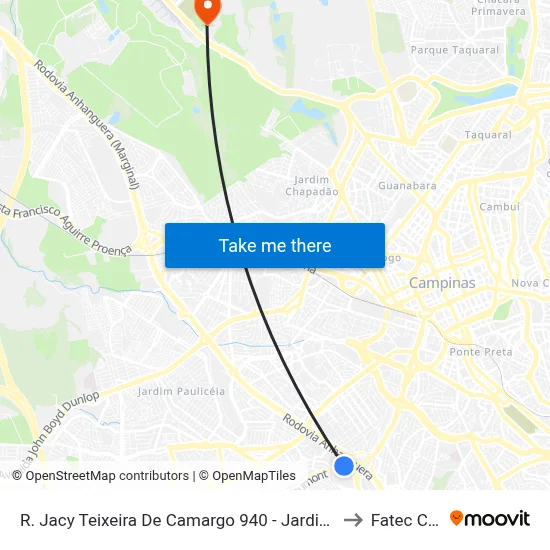 R. Jacy Teixeira De Camargo 940 - Jardim Do Lago Campinas - SP Brasil to Fatec Campinas map
