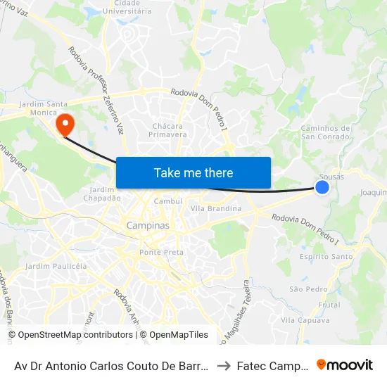 Av Dr Antonio Carlos Couto De Barros 1101 to Fatec Campinas map