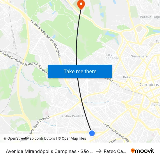 Avenida Mirandópolis Campinas - São Paulo 13050 Brasil to Fatec Campinas map