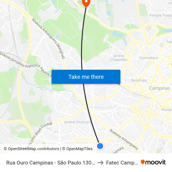 Rua Ouro Campinas - São Paulo 13050 Brasil to Fatec Campinas map