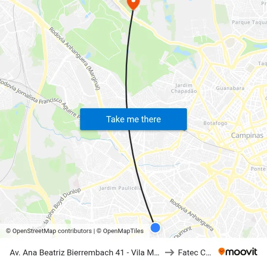 Av. Ana Beatriz Bierrembach 41 - Vila Mimosa Campinas - SP Brasil to Fatec Campinas map