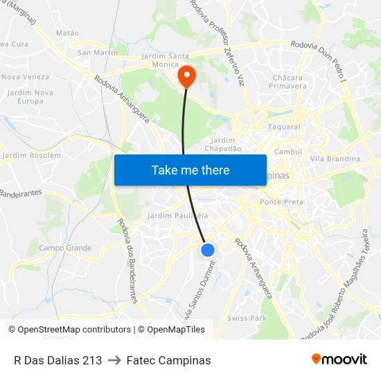 R Das Dalias 213 to Fatec Campinas map