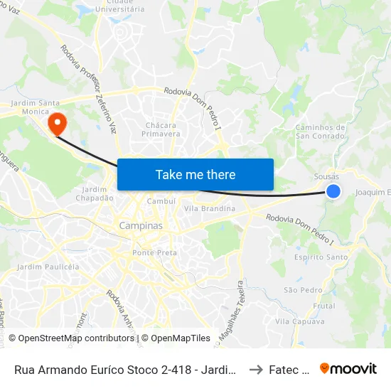Rua Armando Euríco Stoco 2-418 - Jardim Botanico (Sousas) Campinas - SP Brasil to Fatec Campinas map