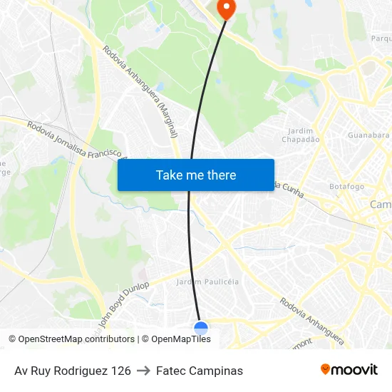 Av Ruy Rodriguez 126 to Fatec Campinas map